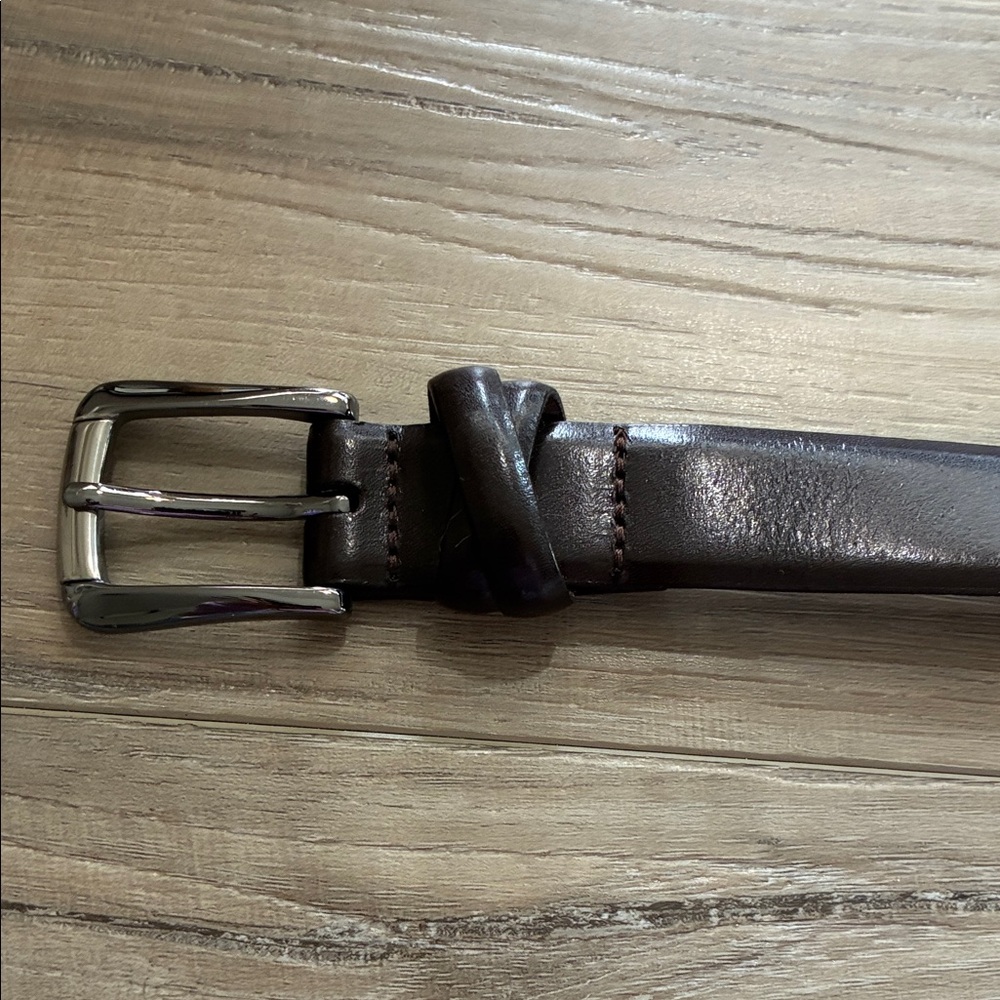 Dark Brown Bonded Leather Belt with Silver Buckle Size M